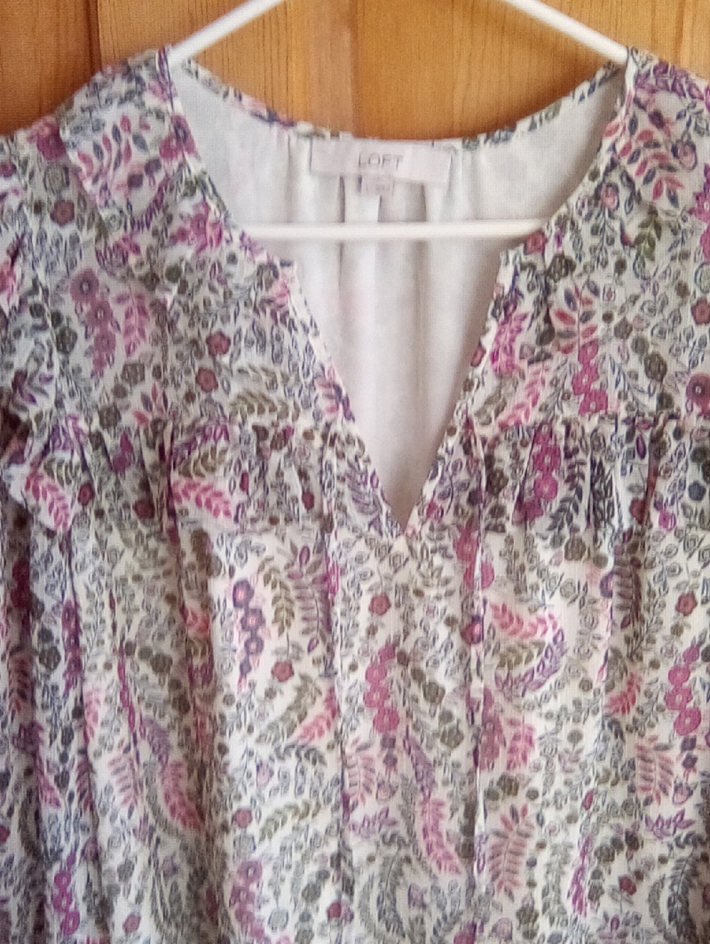 LOFT Floral Split-Neck Tunic in Pink and Green